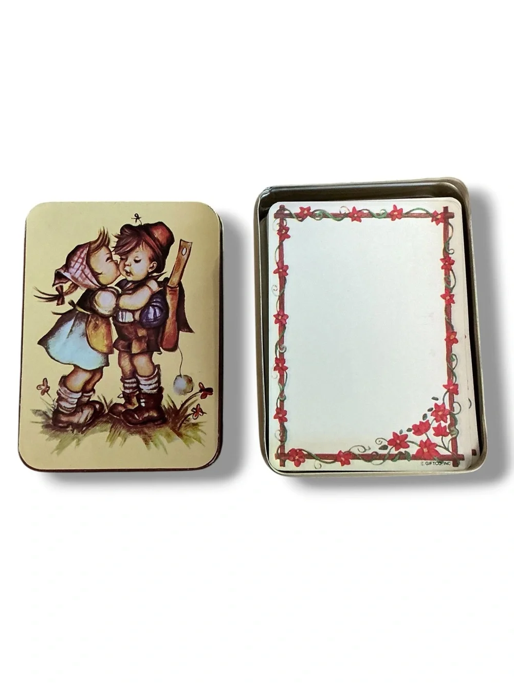 Vintage Tin with Note Paper Hummel First Kiss Designed on Tin